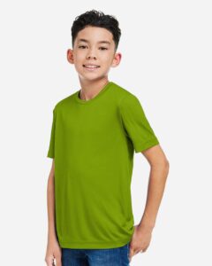 CORE365 CE10Y Youth Capital Performance T-Shirt – Acid Green (on model side)