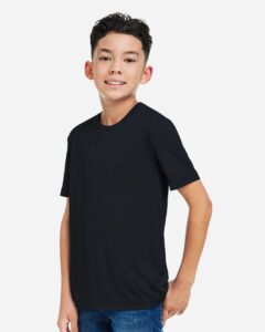 CORE365 CE10Y Youth Capital Performance T-Shirt – Black (on model side)