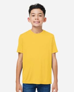 CORE365 CE10Y Youth Capital Performance T-Shirt – Campus Gold (on model)