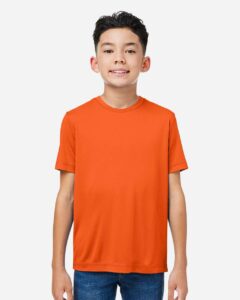 CORE365 CE10Y Youth Capital Performance T-Shirt – Campus Orange (on model)
