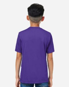 CORE365 CE10Y Youth Capital Performance T-Shirt – Campus Purple (on model back)