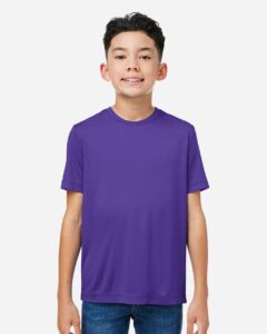 CORE365 CE10Y Youth Capital Performance T-Shirt – Campus Purple (on model)