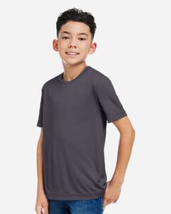 CORE365 CE10Y Youth Capital Performance T-Shirt – Carbon (on model side)
