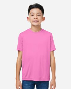 CORE365 CE10Y Youth Capital Performance T-Shirt – Charity Pink (on model)