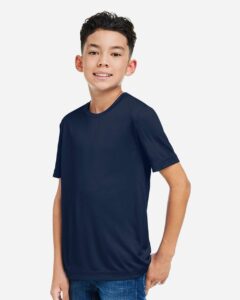CORE365 CE10Y Youth Capital Performance T-Shirt – Classic Navy (on model side)