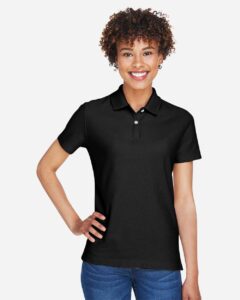 Devon & Jones DG150W Women’s DRYTEC20™ Performance Polo – Black (on model)