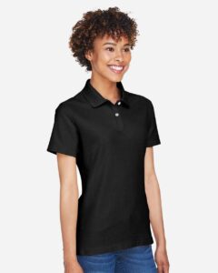 Devon & Jones DG150W Women’s DRYTEC20™ Performance Polo – Black (on model side)