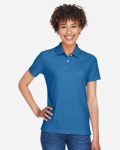 Devon & Jones DG150W Women’s DRYTEC20™ Performance Polo – French Blue (on model)