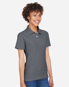 Devon & Jones DG150W Women’s DRYTEC20™ Performance Polo – Graphite (on model side)