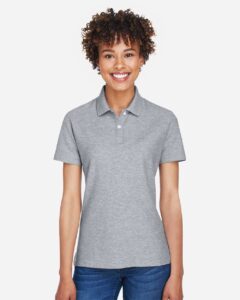Devon & Jones DG150W Women’s DRYTEC20™ Performance Polo – Grey Heather (on model)