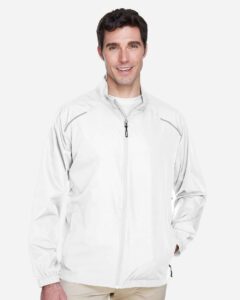 CORE365 88183 Men’s Techno Lite Motivate Unlined Lightweight Jacket – White (on model)