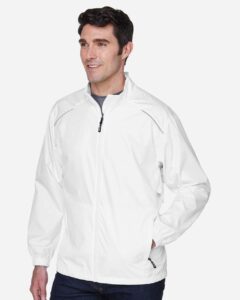 CORE365 88183 Men’s Techno Lite Motivate Unlined Lightweight Jacket – White (on model side)