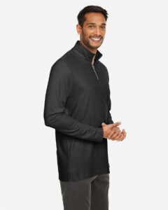 CORE365 CE405 Men’s Fusion ChromaSoft™ Pique Quarter-Zip Pullover – Black (on model side)