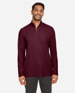 CORE365 CE405 Men’s Fusion ChromaSoft™ Pique Quarter-Zip Pullover – Burgundy (on model)