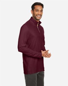 CORE365 CE405 Men’s Fusion ChromaSoft™ Pique Quarter-Zip Pullover – Burgundy (on model side)