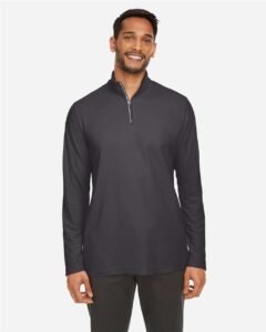 CORE365 CE405 Men’s Fusion ChromaSoft™ Pique Quarter-Zip Pullover – Carbon (on model)
