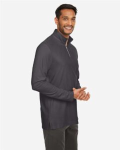 CORE365 CE405 Men’s Fusion ChromaSoft™ Pique Quarter-Zip Pullover – Carbon (on model side)