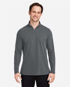 CORE365 CE405 Men’s Fusion ChromaSoft™ Pique Quarter-Zip Pullover – Carbon Heather (on model)