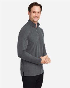 CORE365 CE405 Men’s Fusion ChromaSoft™ Pique Quarter-Zip Pullover – Carbon Heather (on model side)
