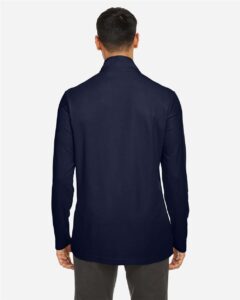 CORE365 CE405 Men’s Fusion ChromaSoft™ Pique Quarter-Zip Pullover – Classic Navy (on model back)