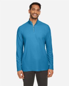 CORE365 CE405 Men’s Fusion ChromaSoft™ Pique Quarter-Zip Pullover – Electric Blue (on model)