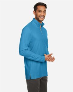 CORE365 CE405 Men’s Fusion ChromaSoft™ Pique Quarter-Zip Pullover – Electric Blue (on model side)