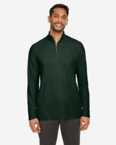 CORE365 CE405 Men’s Fusion ChromaSoft™ Pique Quarter-Zip Pullover – Forest (on model)
