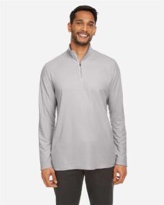 CORE365 CE405 Men’s Fusion ChromaSoft™ Pique Quarter-Zip Pullover – Platinum (on model)