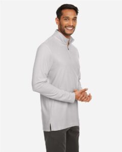 CORE365 CE405 Men’s Fusion ChromaSoft™ Pique Quarter-Zip Pullover – Platinum (on model side)