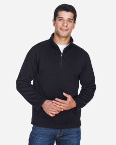 Devon & Jones DG792 Unisex Bristol Sweater Fleece Quarter-Zip Pullover – Black (on model)
