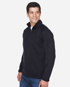 Devon & Jones DG792 Unisex Bristol Sweater Fleece Quarter-Zip Pullover – Black (on model side)