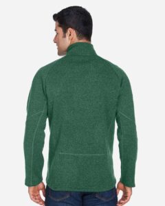 Devon & Jones DG792 Unisex Bristol Sweater Fleece Quarter-Zip Pullover – Forest Heather (on model back)