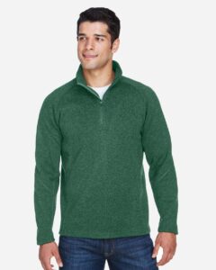 Devon & Jones DG792 Unisex Bristol Sweater Fleece Quarter-Zip Pullover – Forest Heather (on model)