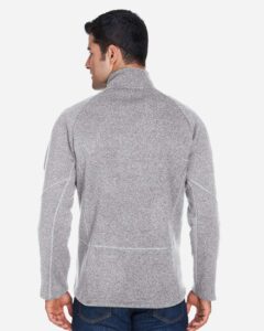 Devon & Jones DG792 Unisex Bristol Sweater Fleece Quarter-Zip Pullover – Grey Heather (on model back)