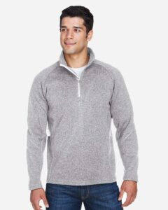 Devon & Jones DG792 Unisex Bristol Sweater Fleece Quarter-Zip Pullover – Grey Heather (on model)