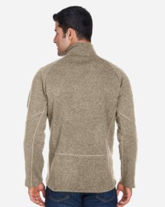 Devon & Jones DG792 Unisex Bristol Sweater Fleece Quarter-Zip Pullover – Khaki Heather (on model back)