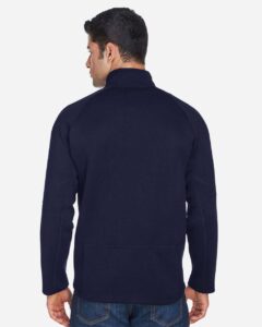 Devon & Jones DG792 Unisex Bristol Sweater Fleece Quarter-Zip Pullover – Navy (on model back)