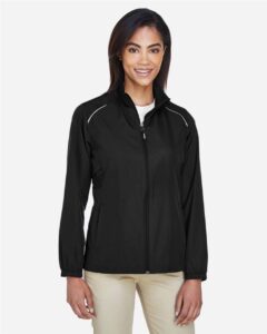CORE365 78183 Women’s Techno Lite Motivate Unlined Lightweight Jacket – Black (on model)