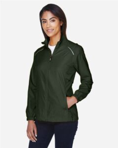 CORE365 78183 Women’s Techno Lite Motivate Unlined Lightweight Jacket – Forest (on model side)