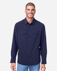 CORE365 CE510L Men’s Ultra UVP® Marina Shirt – Classic Navy (on model)