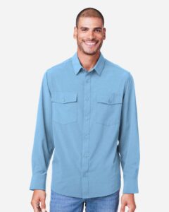 CORE365 CE510L Men’s Ultra UVP® Marina Shirt – Columbia Blue (on model)