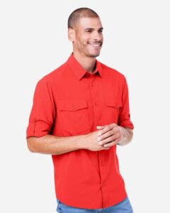 CORE365 CE510L Men’s Ultra UVP® Marina Shirt – Marina Red (on model side)