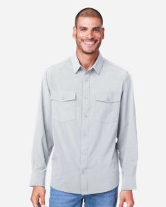CORE365 CE510L Men’s Ultra UVP® Marina Shirt – Platinum (on model)