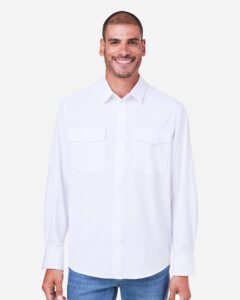 CORE365 CE510L Men’s Ultra UVP® Marina Shirt – White (on model)