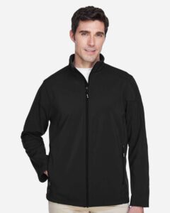 CORE365 88184 Men’s Cruise Two-Layer Fleece Bonded Soft Shell Jacket – Black (on model)