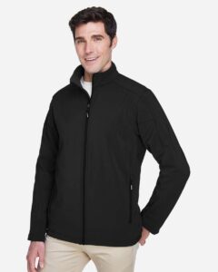 CORE365 88184 Men’s Cruise Two-Layer Fleece Bonded Soft Shell Jacket – Black (on model side)
