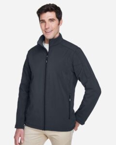 CORE365 88184 Men’s Cruise Two-Layer Fleece Bonded Soft Shell Jacket – Carbon (on model side)