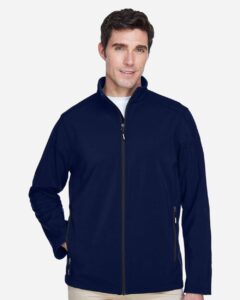 CORE365 88184 Men’s Cruise Two-Layer Fleece Bonded Soft Shell Jacket – Classic Navy (on model)