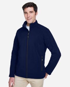CORE365 88184 Men’s Cruise Two-Layer Fleece Bonded Soft Shell Jacket – Classic Navy (on model side)