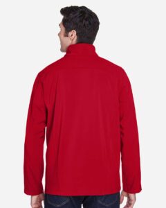 CORE365 88184 Men’s Cruise Two-Layer Fleece Bonded Soft Shell Jacket – Classic Red (on model back)